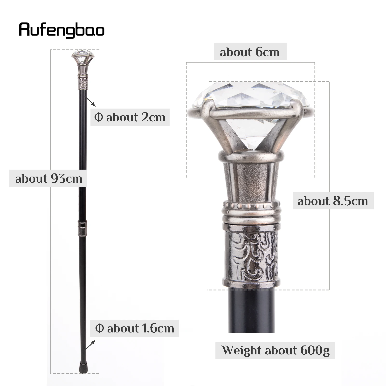 Diamond Type Walking Cane Fashion Decorative Walking Stick Gentleman Elegant Cosplay Cane Knob Crosier 93cm