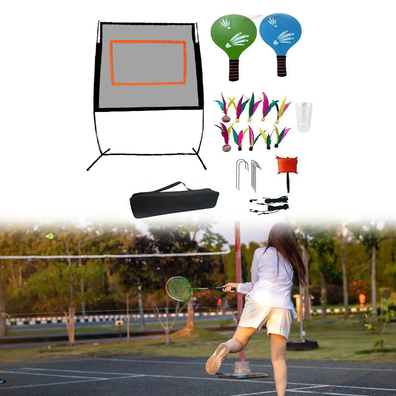 

Badminton Net Set Portable Sports Net Games Men Women with Rackets and Stand with Storage Bag for Indoor Training Court Beach