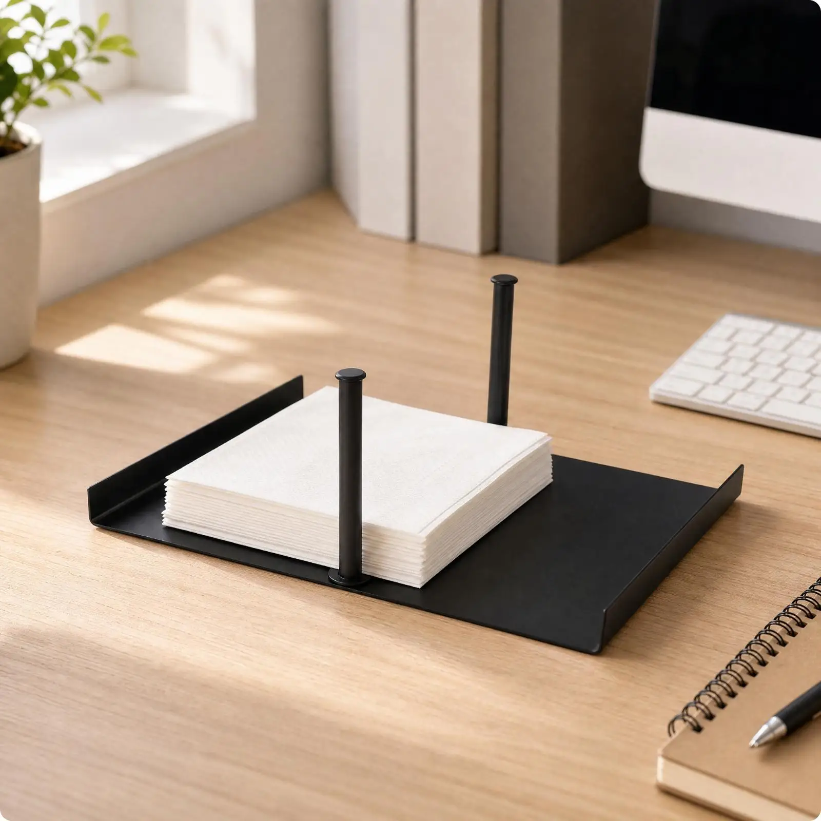Metal Tabletop Tissue Holder Stable Tissue Holder with Pressing Bar Tabletop Napkin Dispenser Polished Compact