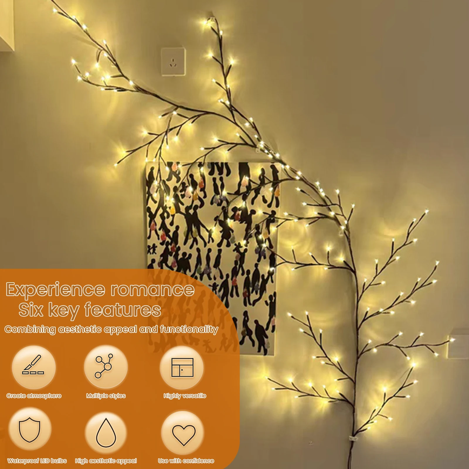 96 LED Willow Vine Lights Willow Vine Tree Branch Lights Enchanted Wall Decoration Vine Lights for Wall Christmas Home Decor