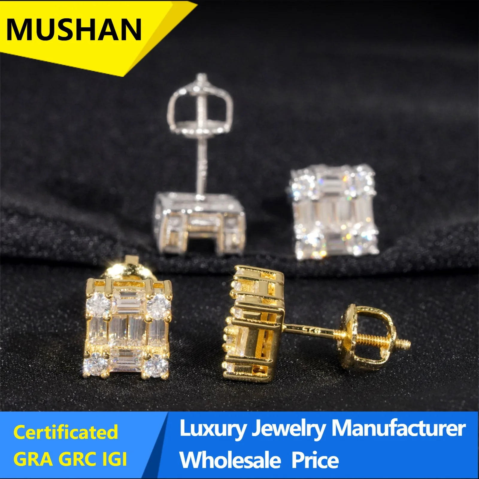 MuShan Jewelry Factory 925 Sterling Silver Stud Earrings for Women Men Unisex Hip Hop Style s925 Stud Drop Earrings Fine Jewelry