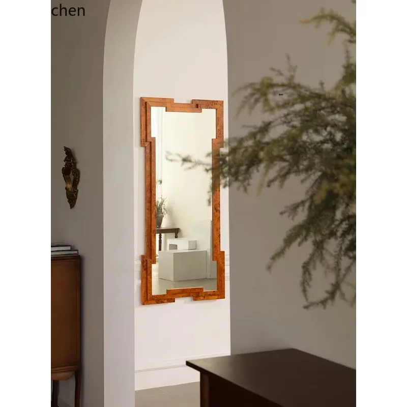 JI-18 Bark Solid Wood Frame Decorative Mirror Vintage Three-Dimensional Framed Living Room Homestay Entrance Hanging Decor