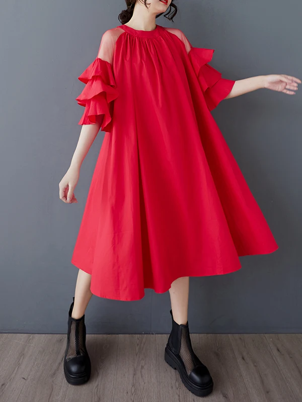 Tannt Frauen Kleid Asymmetrische Mesh Patchwork Aushöhlen Casual Kleider Für Frauen Unregelmäßige Lose Sommer Kleider 2023 Neue