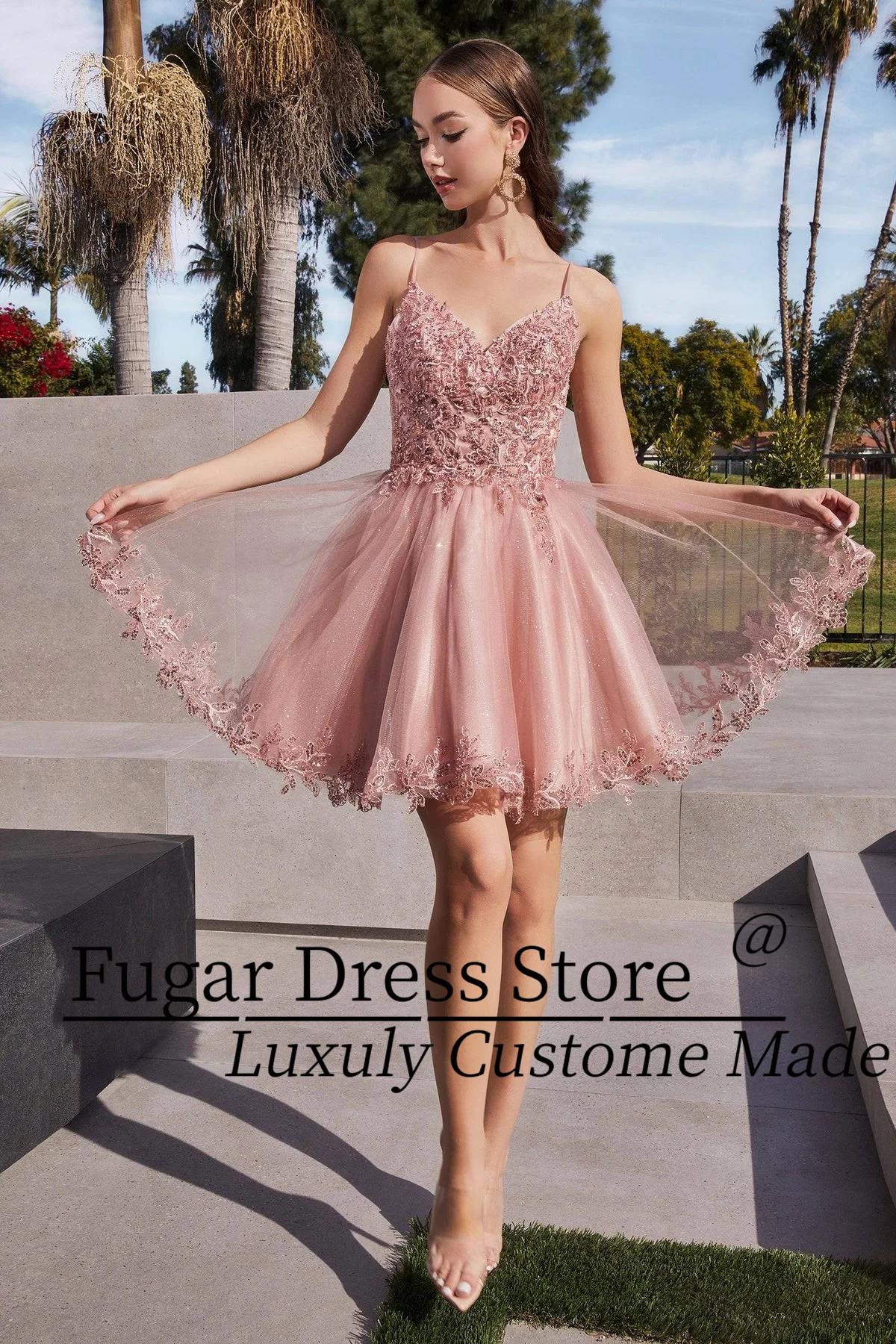

Customized Princess Quinceanera Dresse Luxuly Sparkling Blush Short Elegant Lace Embroidered Gowns vestidos de 15 quinceañera