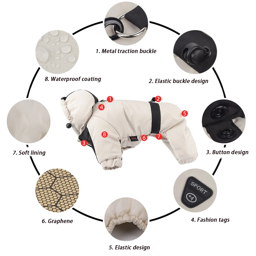 ملابس شتوية للكلاب دافئة مقاومة للماء للكلاب الصغيرة والمتوسطة بذلة تشيهواهوا ملابس الجرو سترة قطن جرافين بغطاء للرأس