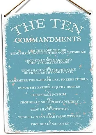 First Rober The Ten Commandments V1 (Blue) Metal Wall Sign Plaque Art Inspirational (Twine) - 8x12 inch sign