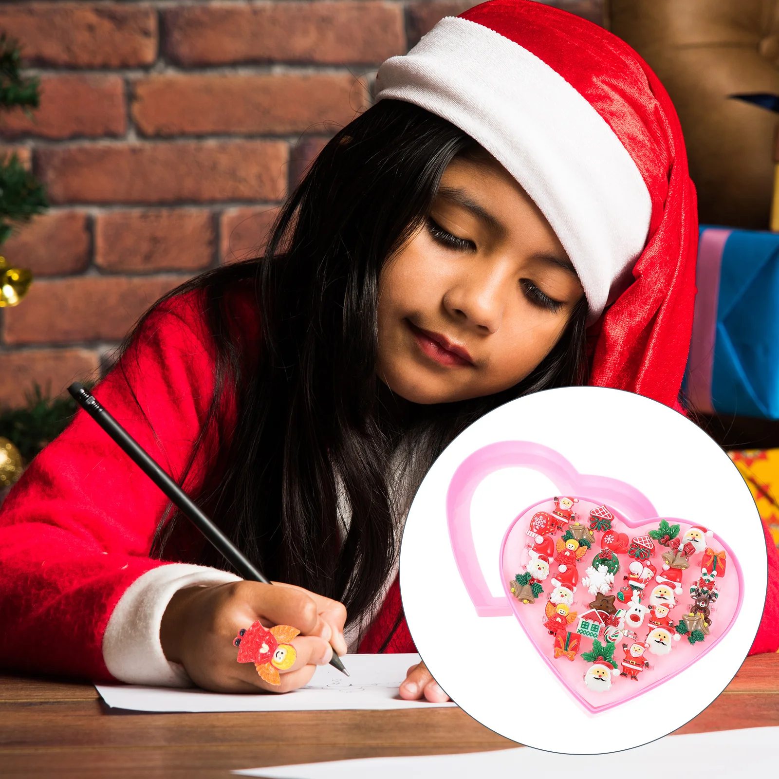 

36Pcs Kids Finger Ring Set Christmas Themed Party Favors Cute Cartoon Rings for Holiday Gifts and Decor Christmas Finger Rings