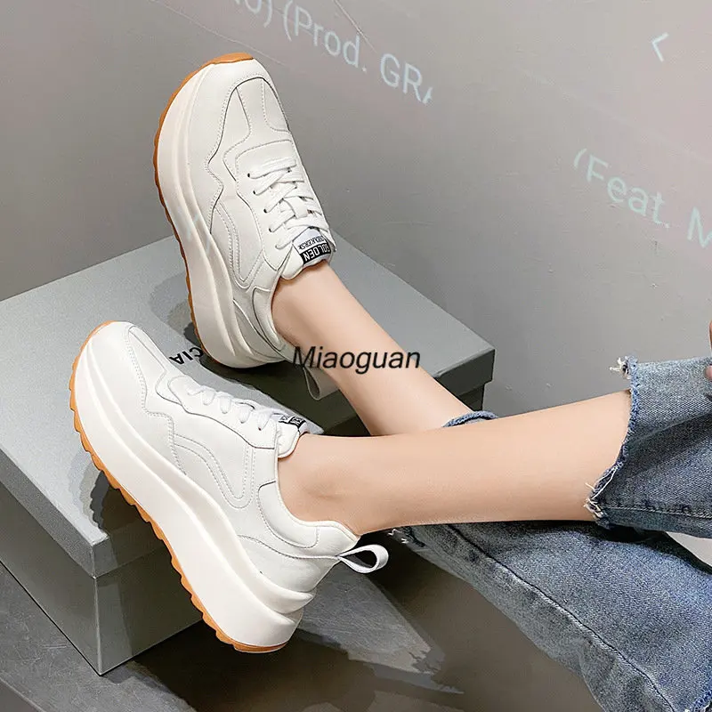 Fashion Women Shoes Platform Sneakers Ladies Lace-up Casual Breathable Comfort Shoes White Girl Sneaker Spring Autumn Round Toe