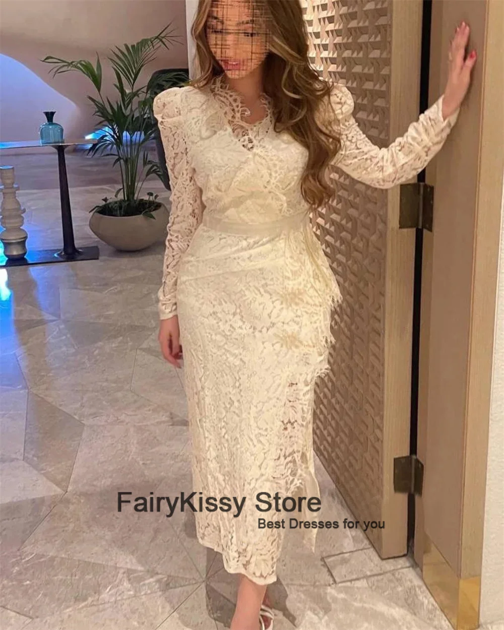 FairyKissy Prom Dress Evening Ball Lace Ruffle A-line V Neck Bespoke Occasion Gown Midi Chic Saudi Arabia Party Gowns