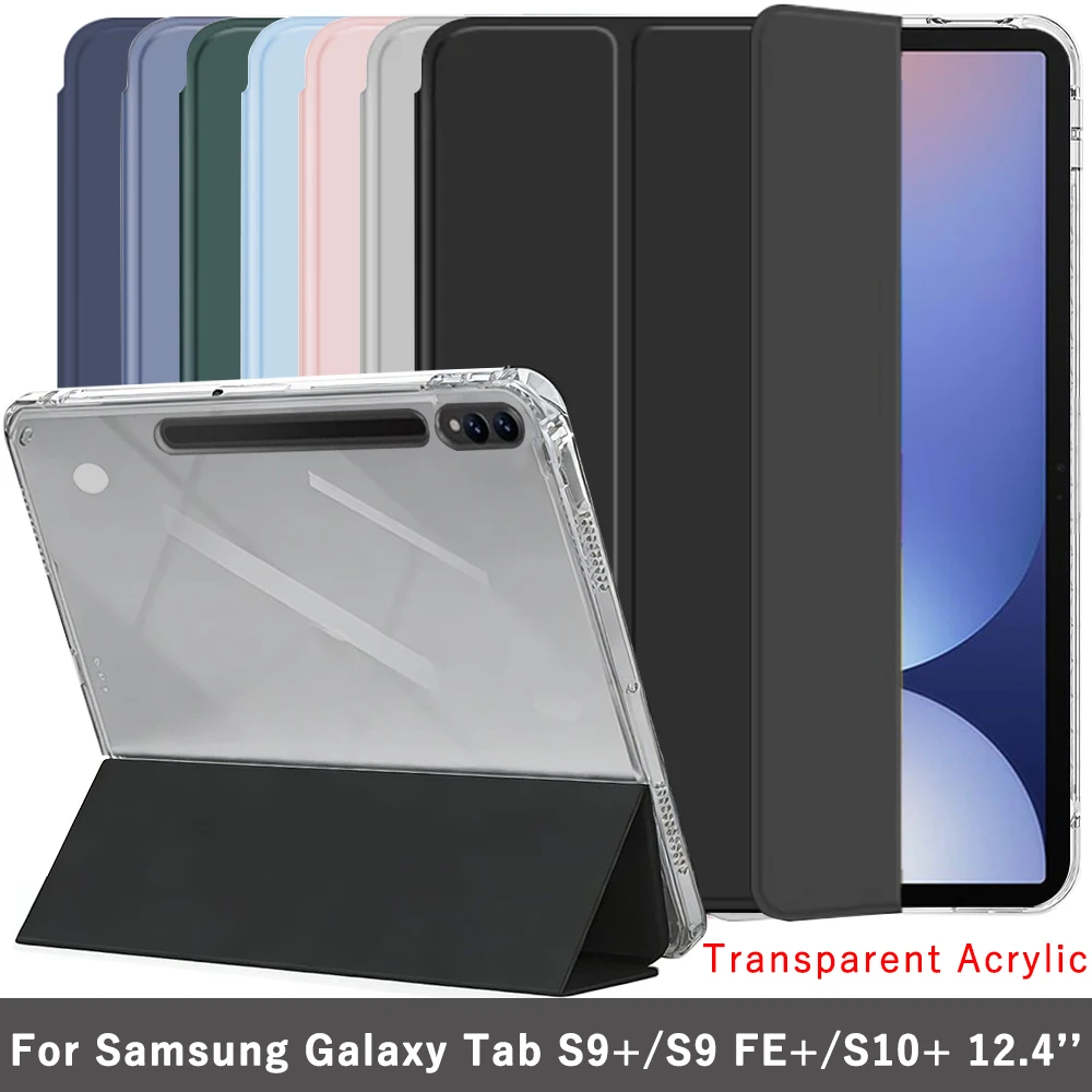 

Clear Crystal Tablet Case With Pen Slot For Samsung Galaxy Tab S9 FE S10 Plus 12.4'' S9 fe+ S10+ Tri-fold Magnetic Stand Cases