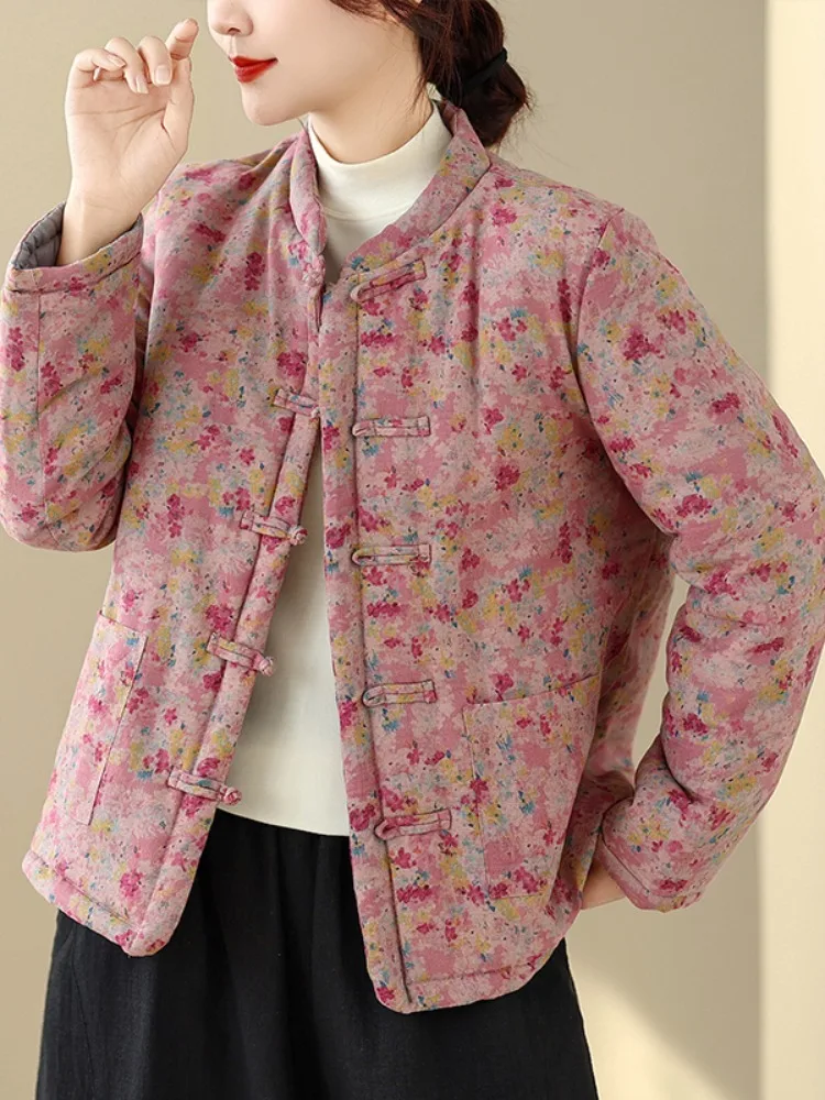 

Thiened Cotton Padded Jaet Handmade Cotton Clothes for Women Home Warmth Old Cloth Zen Sle Button Cotton Coat Outerwear