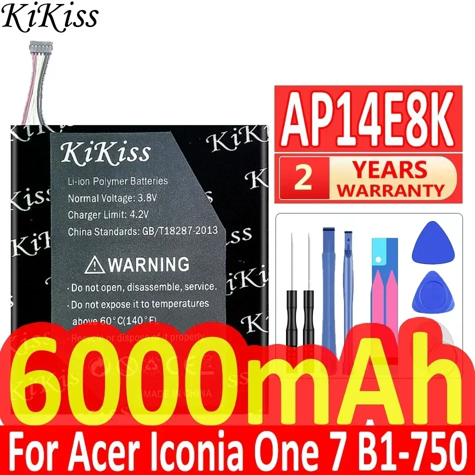 KiKiss Battery 6000mAh For Acer Iconia One 7 B1-750 Li-polymer Tab AP14E8K