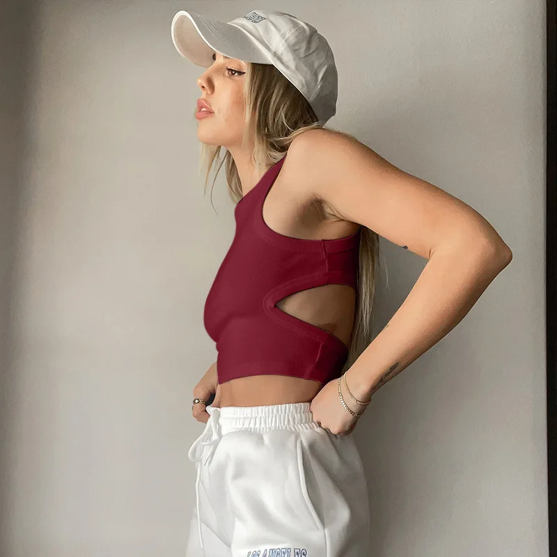 New Fashion Casual Short Y2k Tops Short Cut-out Sleeveless Vest Female Rib Tank Crop Top T Shirts for Women Slim Bottom Shirt