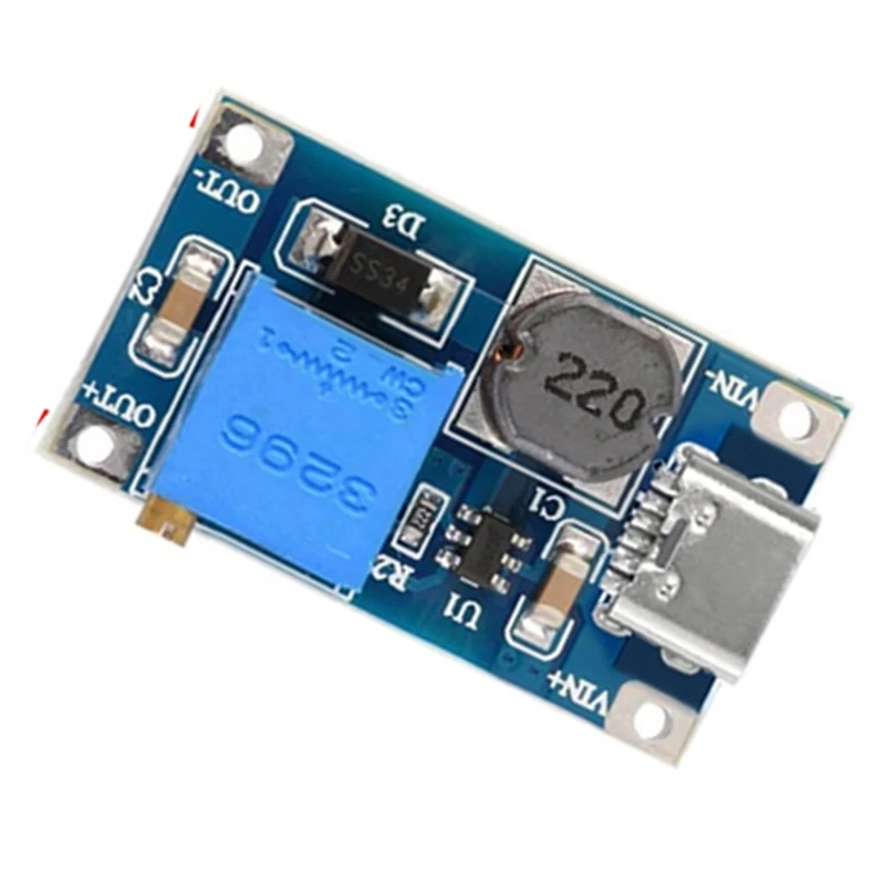 AEE7-5Pcs 2A DC-DC MT3608 Step Up Boost Module com TYPE-C-USB, Step Up Boost Converter Regulador de tensão de fonte de alimentação