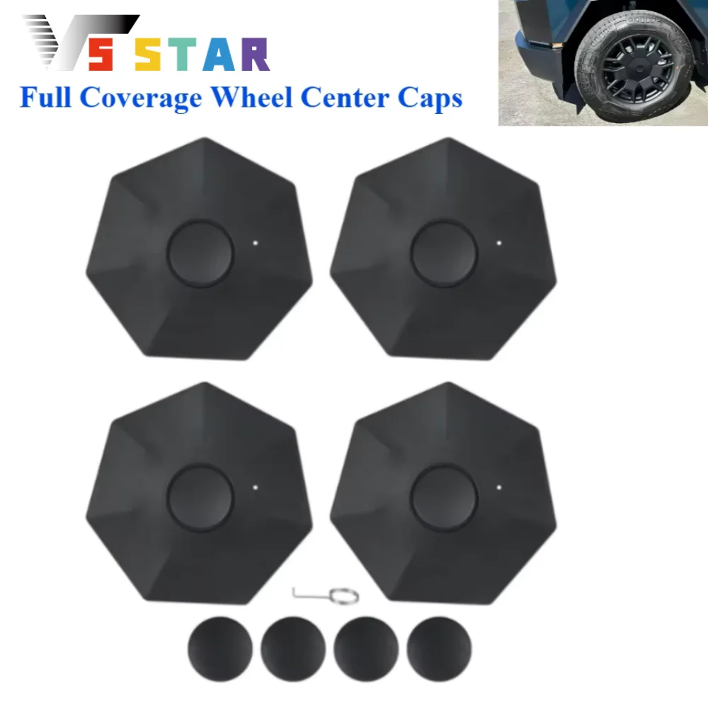 

4 шт., центральные колпаки с полным покрытием для Tesla Cybertruck, аксессуары, устойчивая к ржавчине съемная центральная крышка ступицы из АБС-пластика, черная SLJ-1224