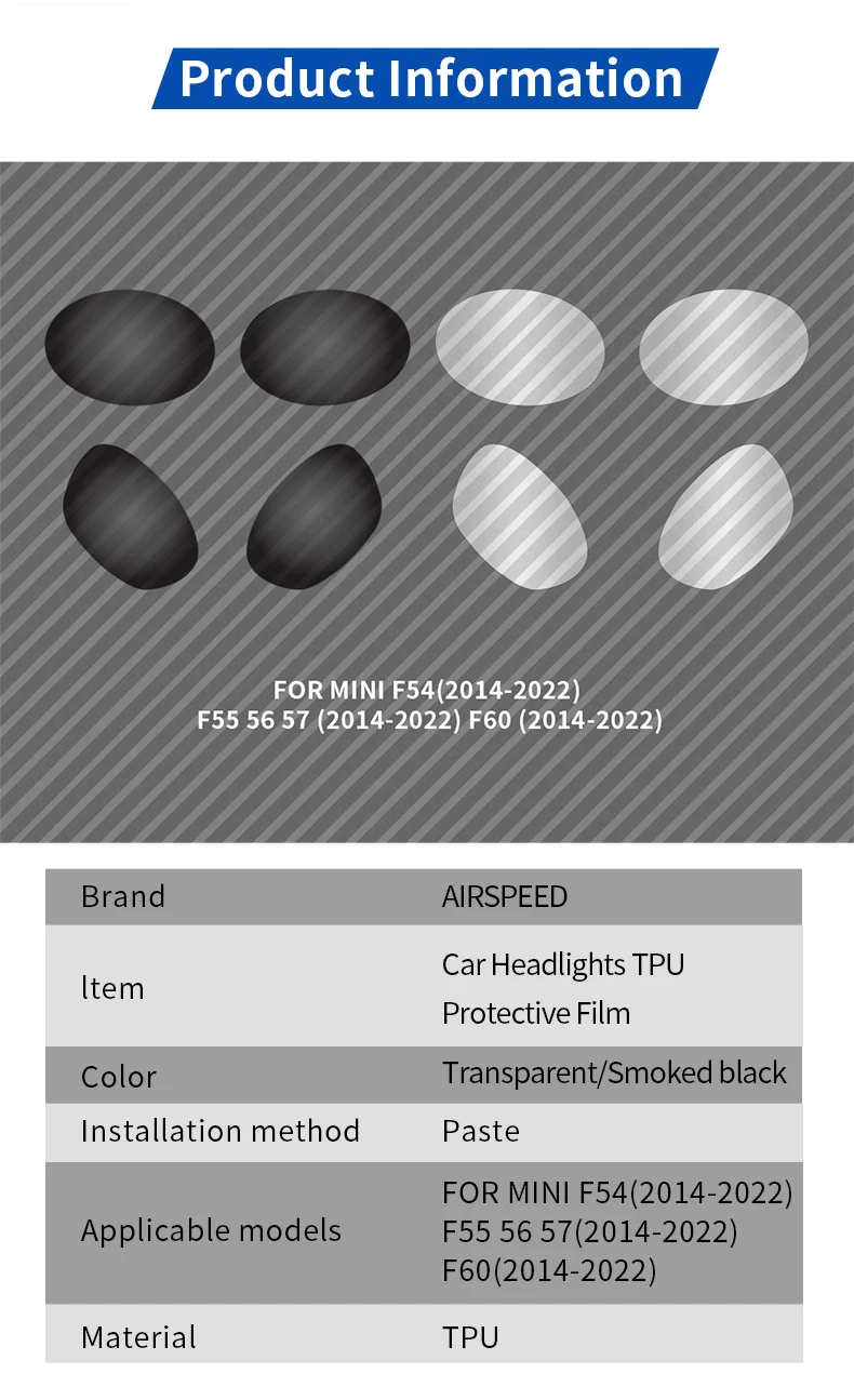 Für MINI Cooper F54 F55 F56 F57 F60 TPU Schwarzgetünkte Transparente TPU Scheinwerfer-Schutzfolie Modifikations-Farbwechselfolien – Detail 9