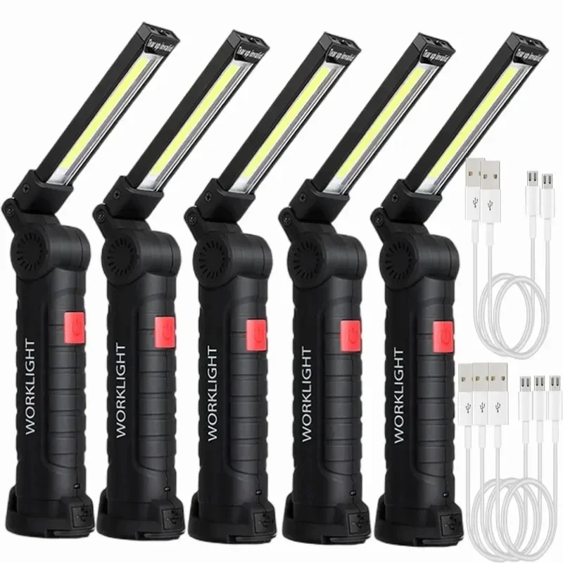 New Portable COB LED Flashlight USB Rechargeable Work Light Magnetic Lanterna Hanging Lamp with Built-in Battery Camping Torch