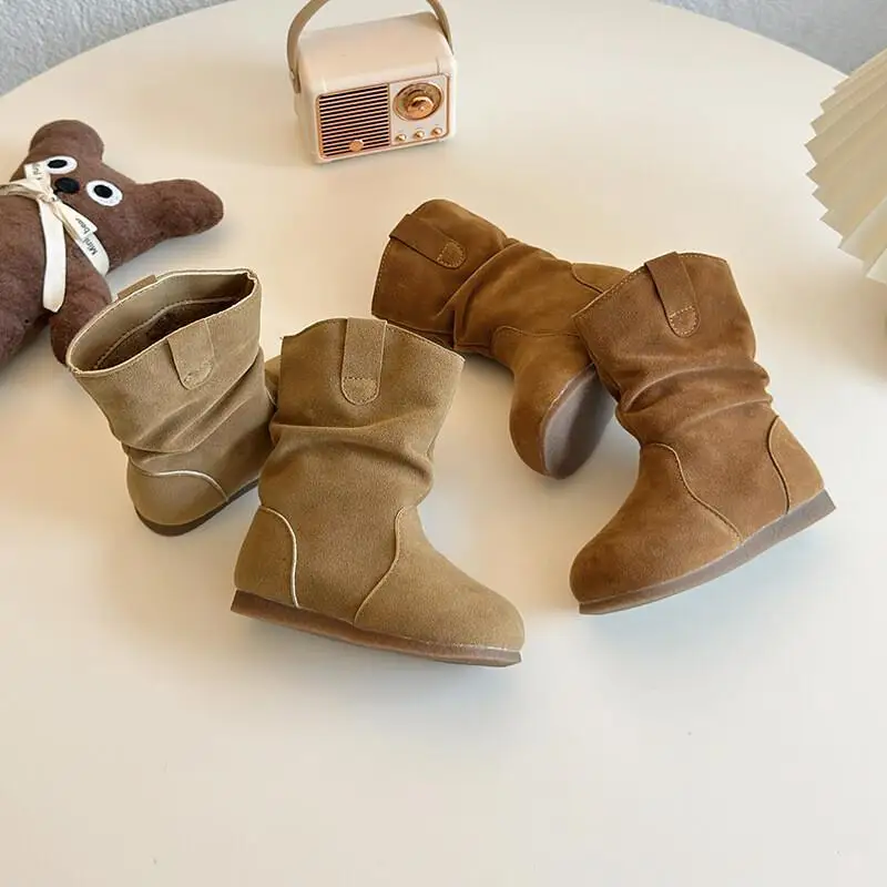 Heißer Kawaii Casual Schuh Mode Kinder Schuhe Mädchen Stiefel 2025, Winter Neue Kinder Schuhe Mädchen Mittlere Waden Stiefel Leder Stiefel Stilvolle