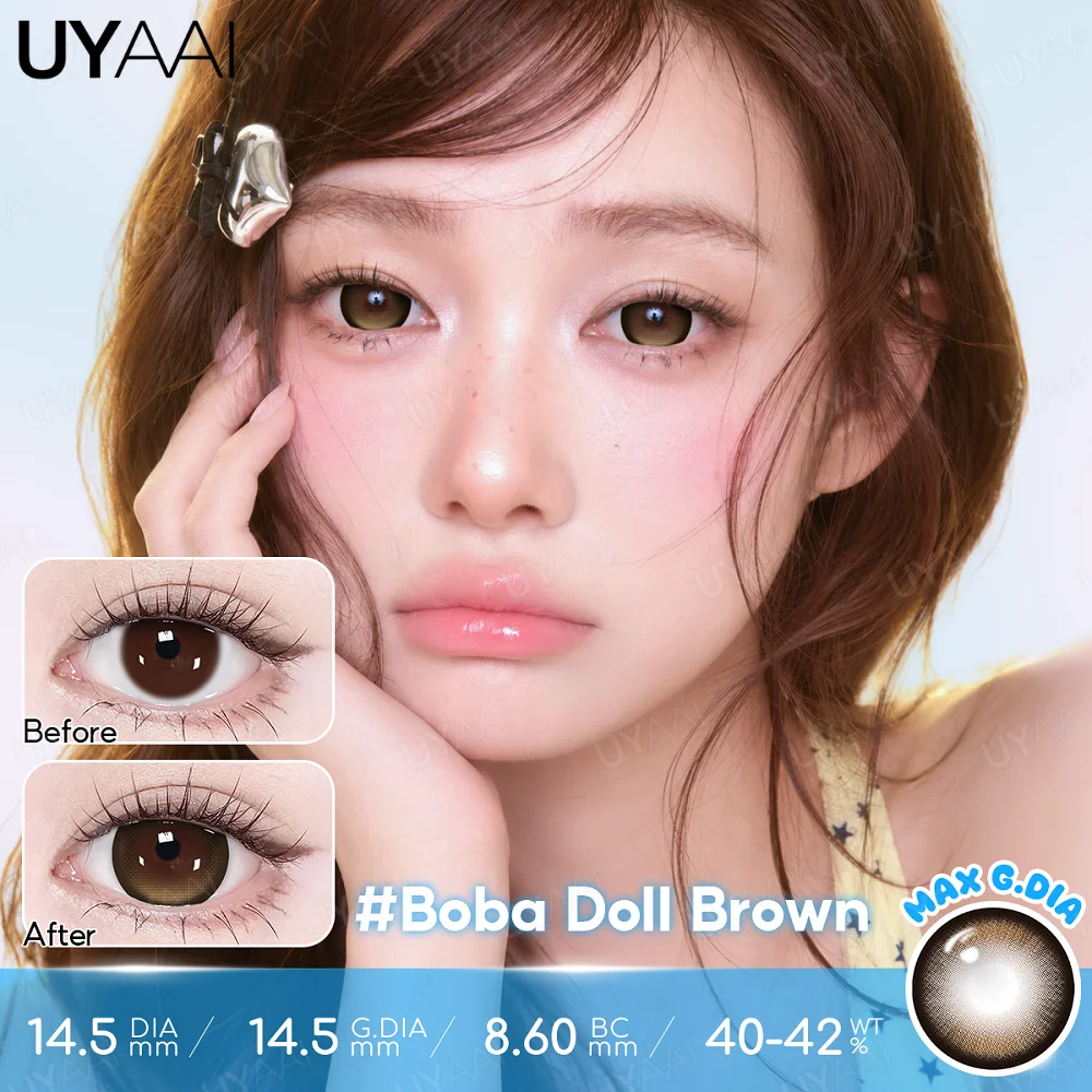 UYAAI Max G.Dia Farbige Kontaktlinsen Natürliche Braun-Pupillen Graue Linsen Große-Augen-Linsen Weiche Schöne Pupillen-Make-up Schönheitslinsen für das ganze Jahr