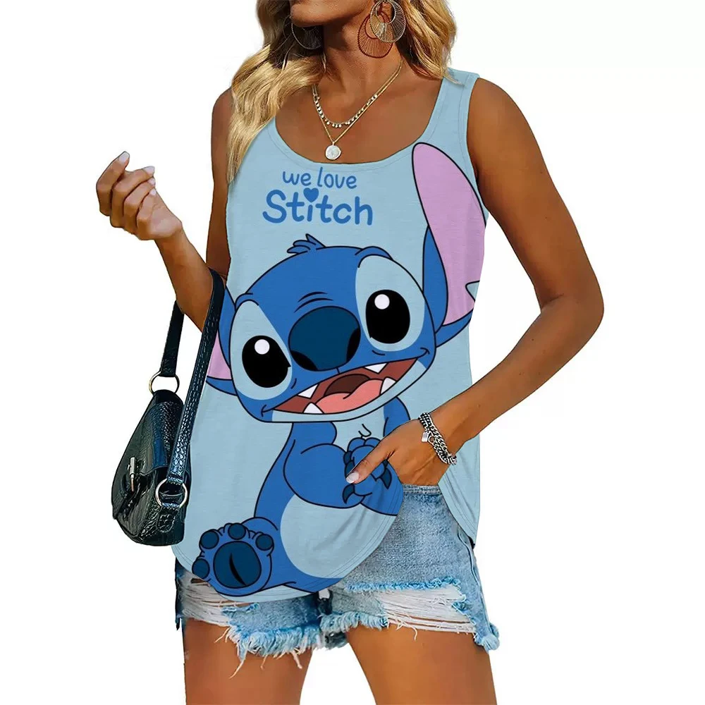 

Women Fun Stitch Printed Tank Tops Tees New Fashion Sleeveless Clothes Oversized Streetwear Female Casual Snoopy Cartoon Vest