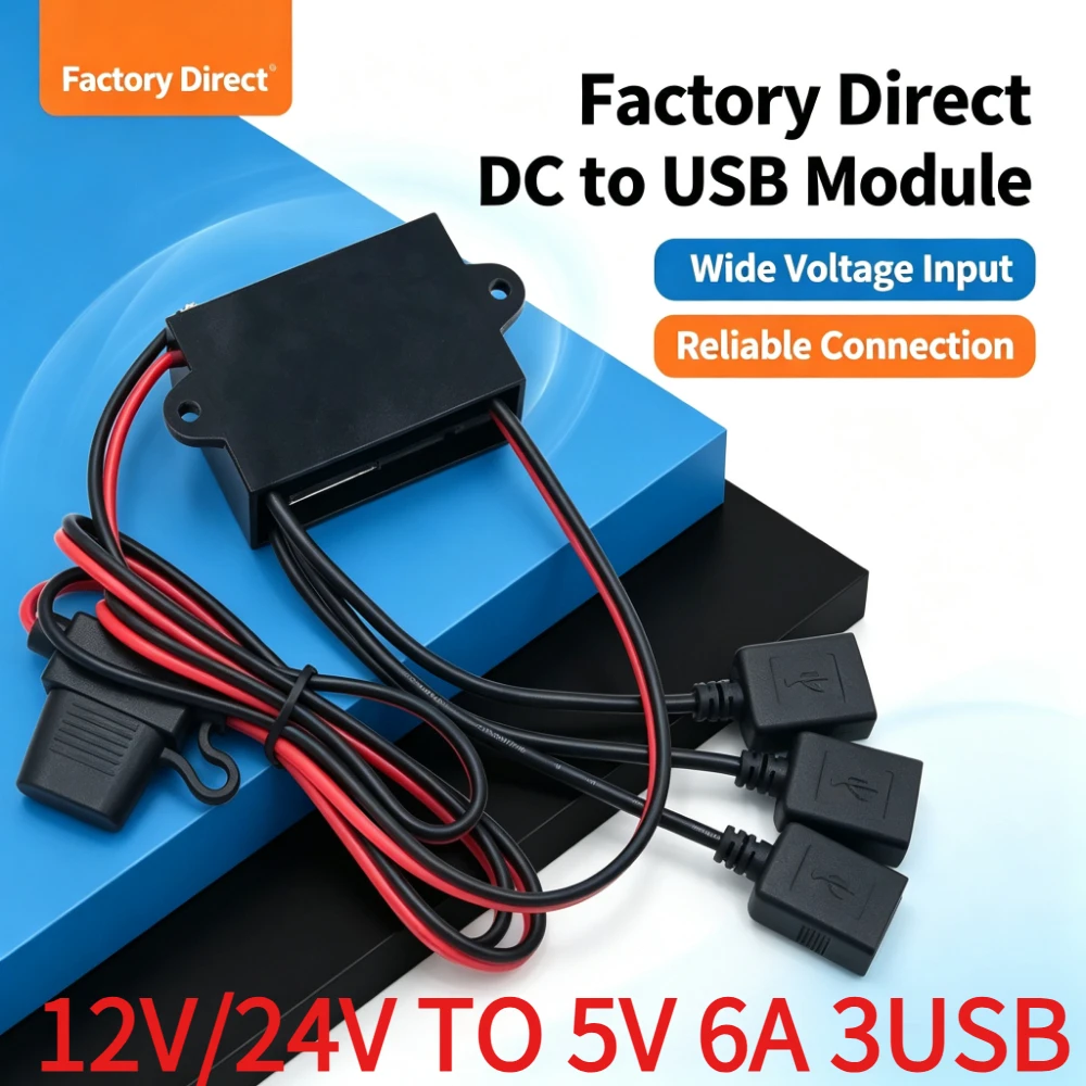 DC Step Down Buck Power Converter 12V 24V to 5V 6A 30W Car Power Converters Power Adapter with Triple USB Output for Car Phone