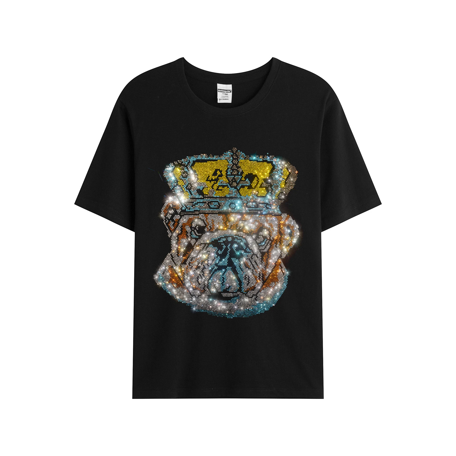 High-quality men's T-shirt new fashion shiny rhinestone dog head short-sleeved summer hot tops men's boys casual T-shirt