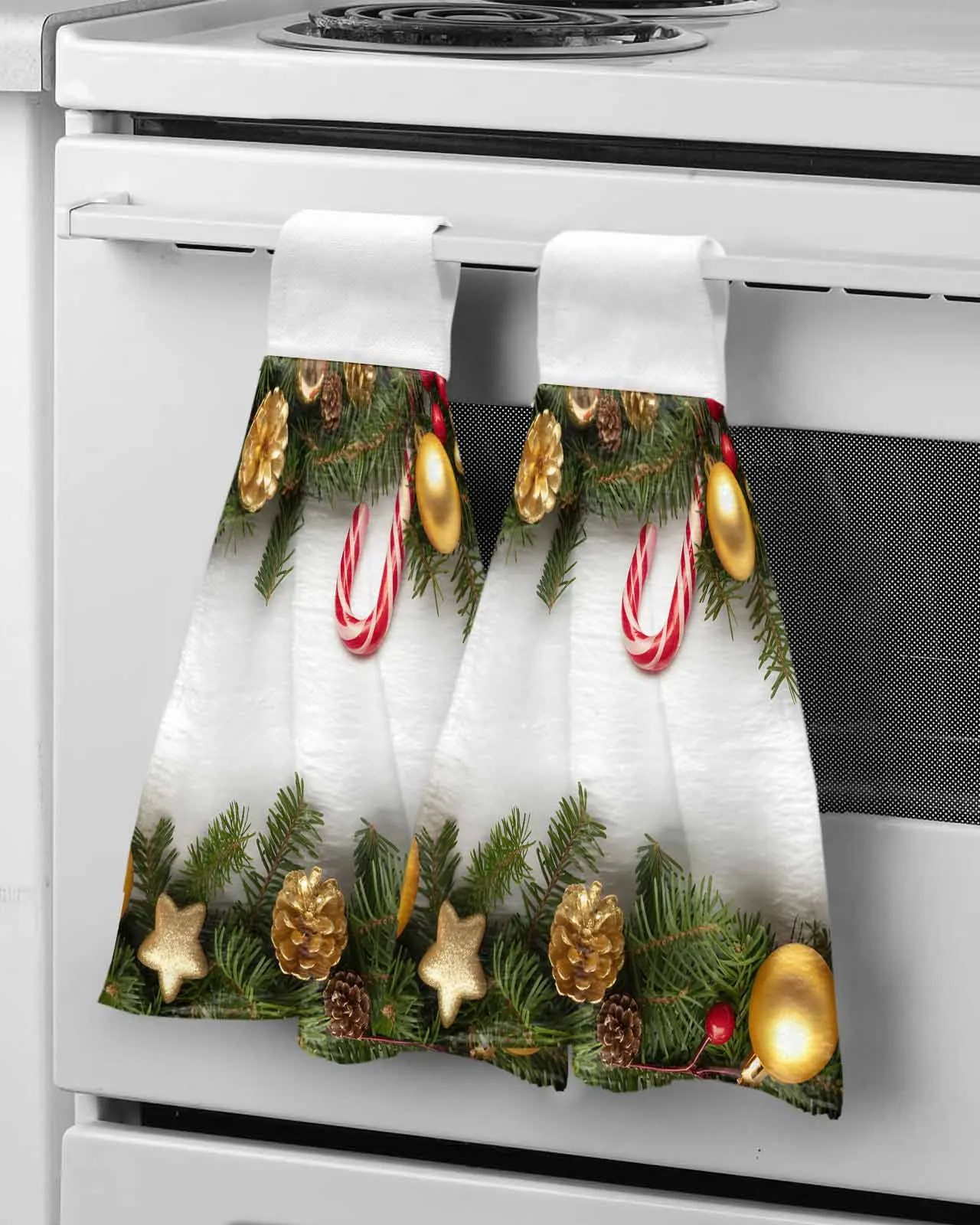 

Classic Winter Pine Cones Decoration Wipe Hand Towel Absorbent Hanging Towels Home Kitchen Wipe Dishcloths