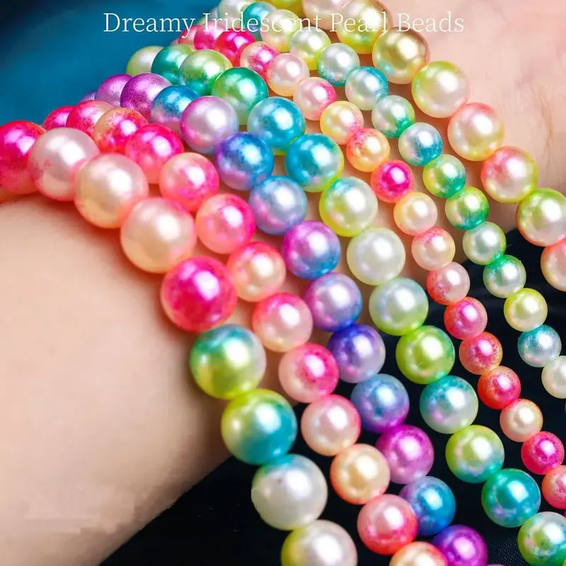 Gradient ไข่มุกลูกปัดชุด Rainbow ABS สร้อยข้อมือลูกปัดมุกทําชุดสําหรับ DIY ต่างหูสร้อยคอสร้อยข้อมือเครื่องประดับทําหัตถกรรม