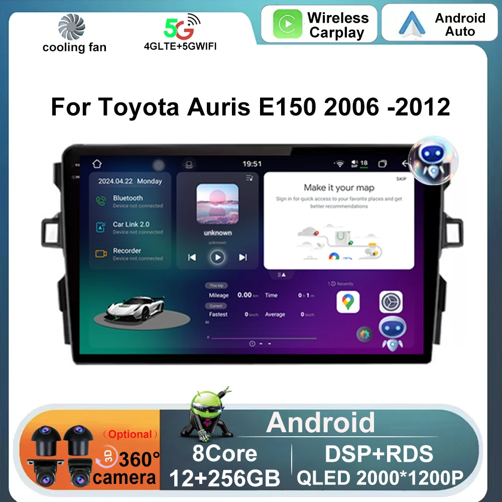 

9" For Toyota Auris E150 2006 - 2012 Android 14 Car Radio Multimedia Player GPS Navigation Carplay Auto Stereo Autoradio