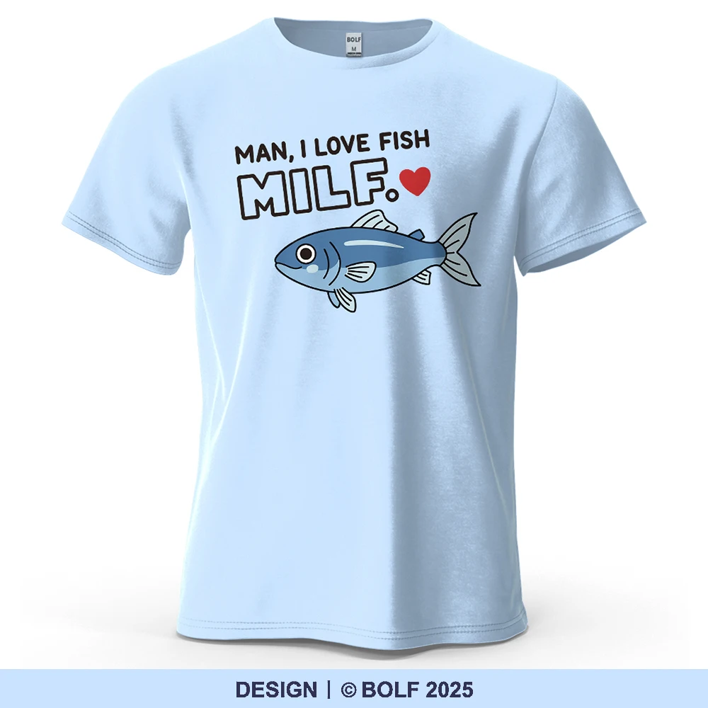 MANN ICH LIEBE FISCH MILF Cartoon Gedruckt männer T-Shirt 100% Baumwolle Übergroße Graphic Tees für Frauen Tops Tees Streetwear
