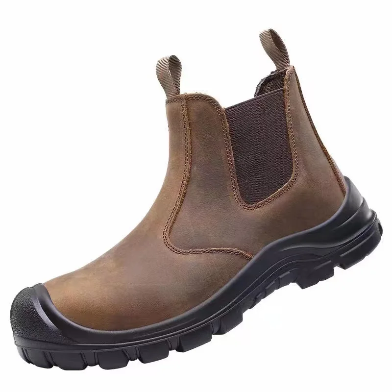 Tamanho grande moda masculina de aço toe cobre trabalho botas vaca couro sapatos de segurança preto marrom trabalhador chelsea botas proteger calçados