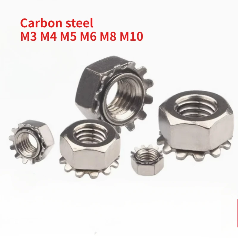 10-300pcs M3 M4 M5 M6 M8 M10 Carbon Steel Nickel Plated K-type Multi Tooth Hexagonal Nut Anti Slip Hexagonal Screw Cap