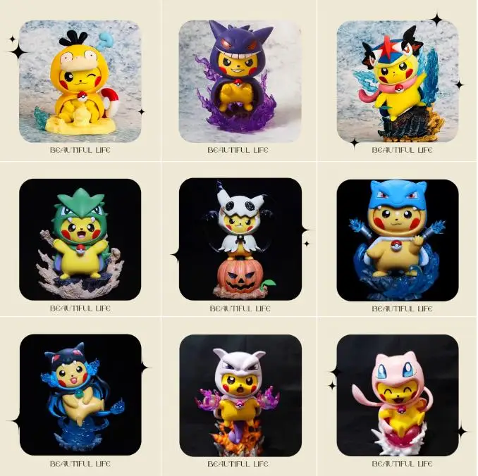 12cm Pokemon Anime Figures Pikachu Cosplay Psyduck Gengar Blastoise Ponyta Cos Kawaii Figurine PVC Statue Model Christmas Gift