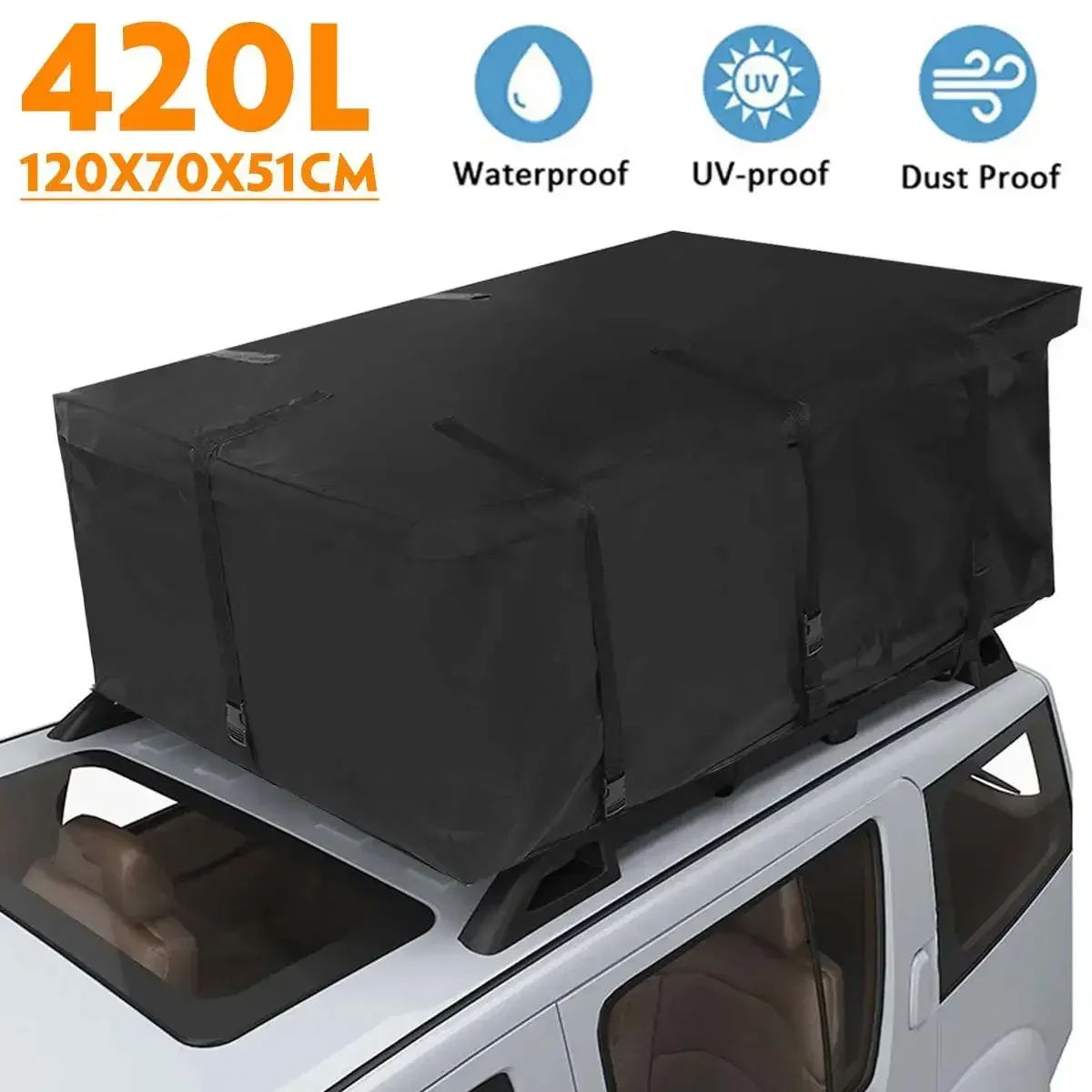 600D/420D Universal Car Cargo Roof Waterproof Rooftop Luggage Carrier Storage Cube Bag Travel For SUV Cars 120x70x51cm Body Kit