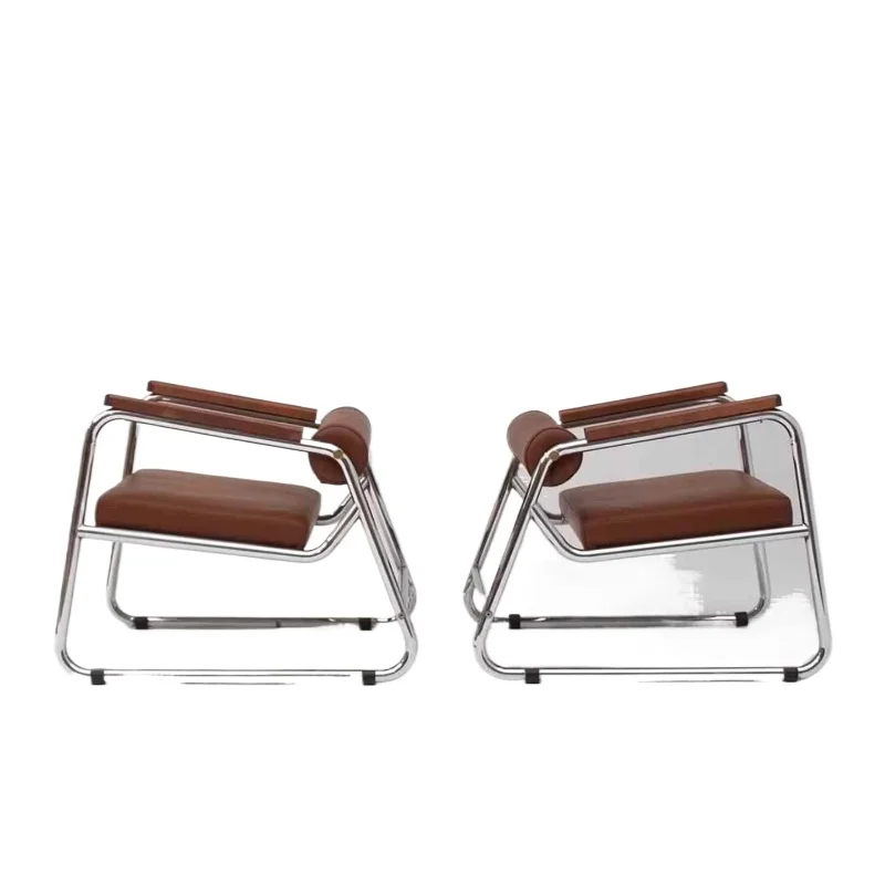 

Casual stainless steel sofa medieval back recliner Nordic modern metal armchair
