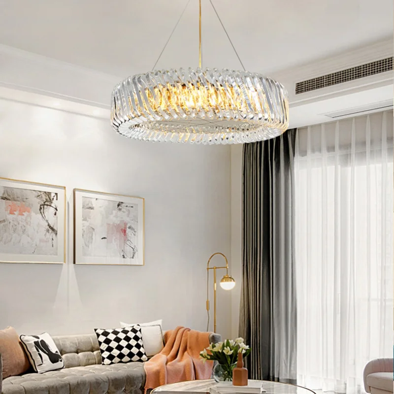 

Nordic Luxury Ceiling Crystal LED Chandelier Home Creative Ring Pendant Lights for Villa Living Dining Room Bedroom Decor Lamp
