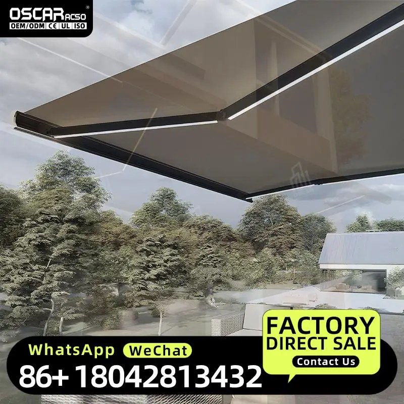 Motorized Retractable Outdoor Cassette White Aluminum Awning Acrylic PVC Sail with Remote Control for Patio Garden Terrace Retra