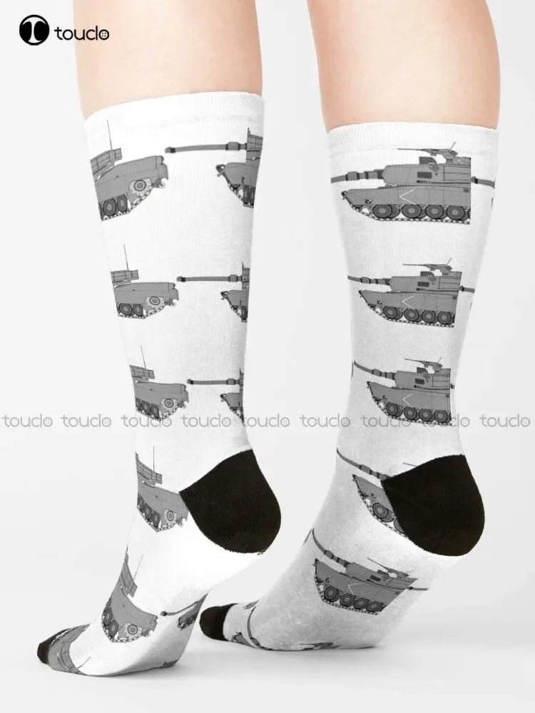 Tank On The Way Military Army Retro War Panzer Ww2 Vintage Socks Girls Crew Socks Street Skateboard Socks Creative Funny Socks view 3
