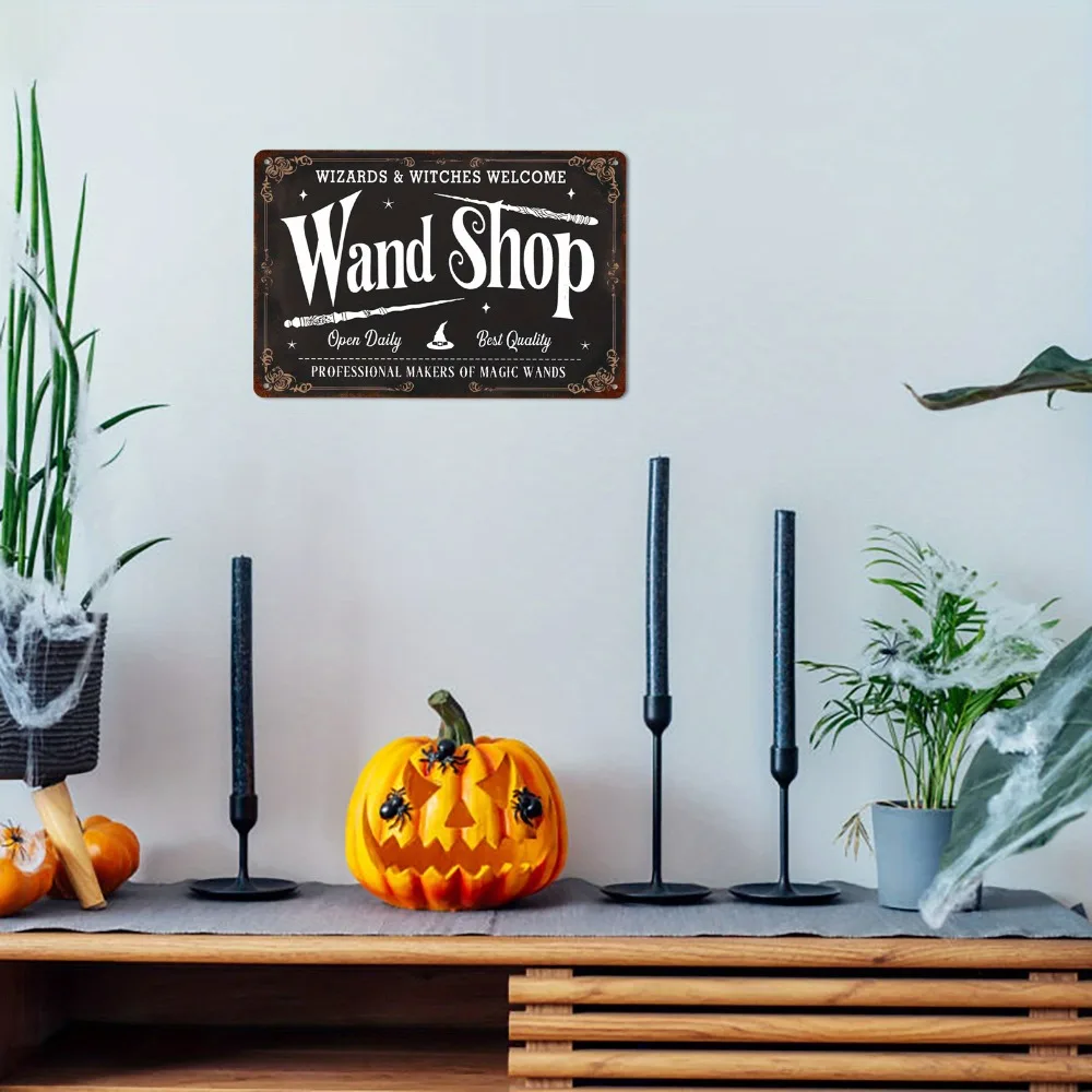 لافتة قصدير معدنية من Wand Shop Wizards & Witches ترحيبًا عتيقة للهالوين، ديكور منزلي للمنزل المسكون في المزرعة