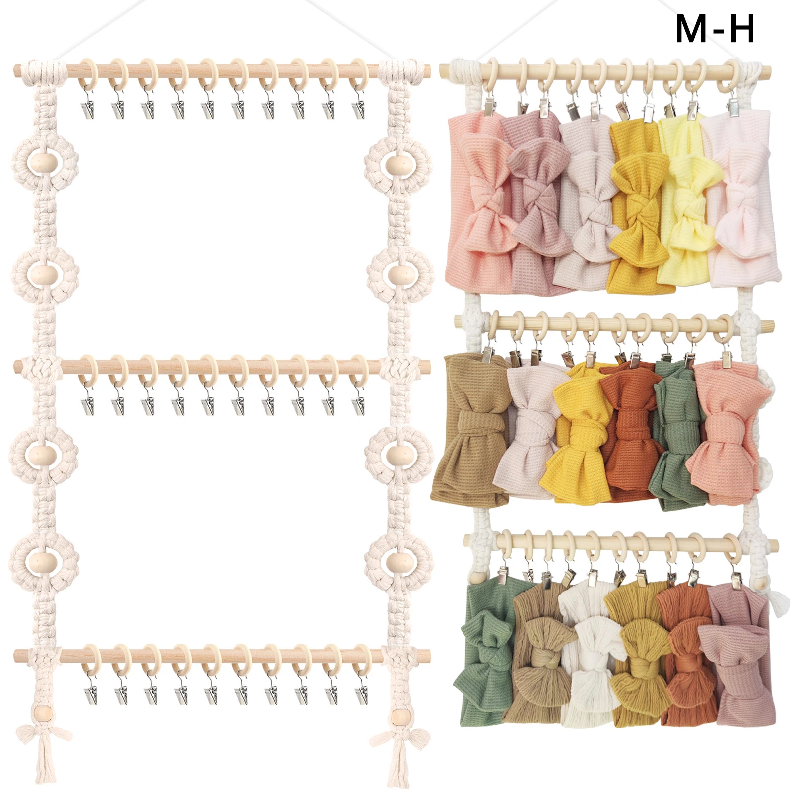 Headbands Holder for Baby Hair Accessories Organizer for Girls Storage Organization Shelf Wood Sticks Iron Clips 27x14