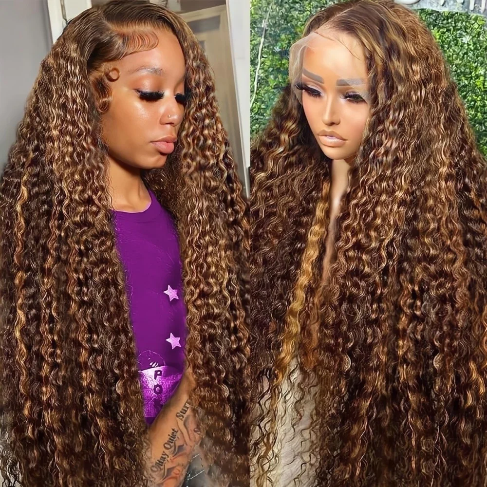 

Deep Wave 5×5 Glueless Lace Front Wigs Human Hair Highlight Transparent Put On And Go Human Hair Wig Pre Plucked HoneyBlonde4/27