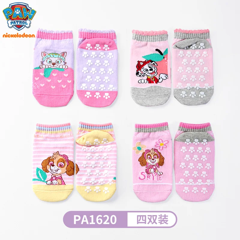 4Pairs Genuine Paw Patrol Children\'s Anti-slip Boat Socks Boys Girl Cotton Floor Sock With Rubber Grips Four Season 2-6Years