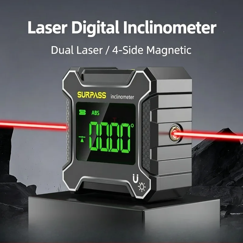 Digital Laser Inclinometer with Strong Magnetic High Accuracy Angle Measuring Tool Multi-purpose Slope Ruler & Spirit Level