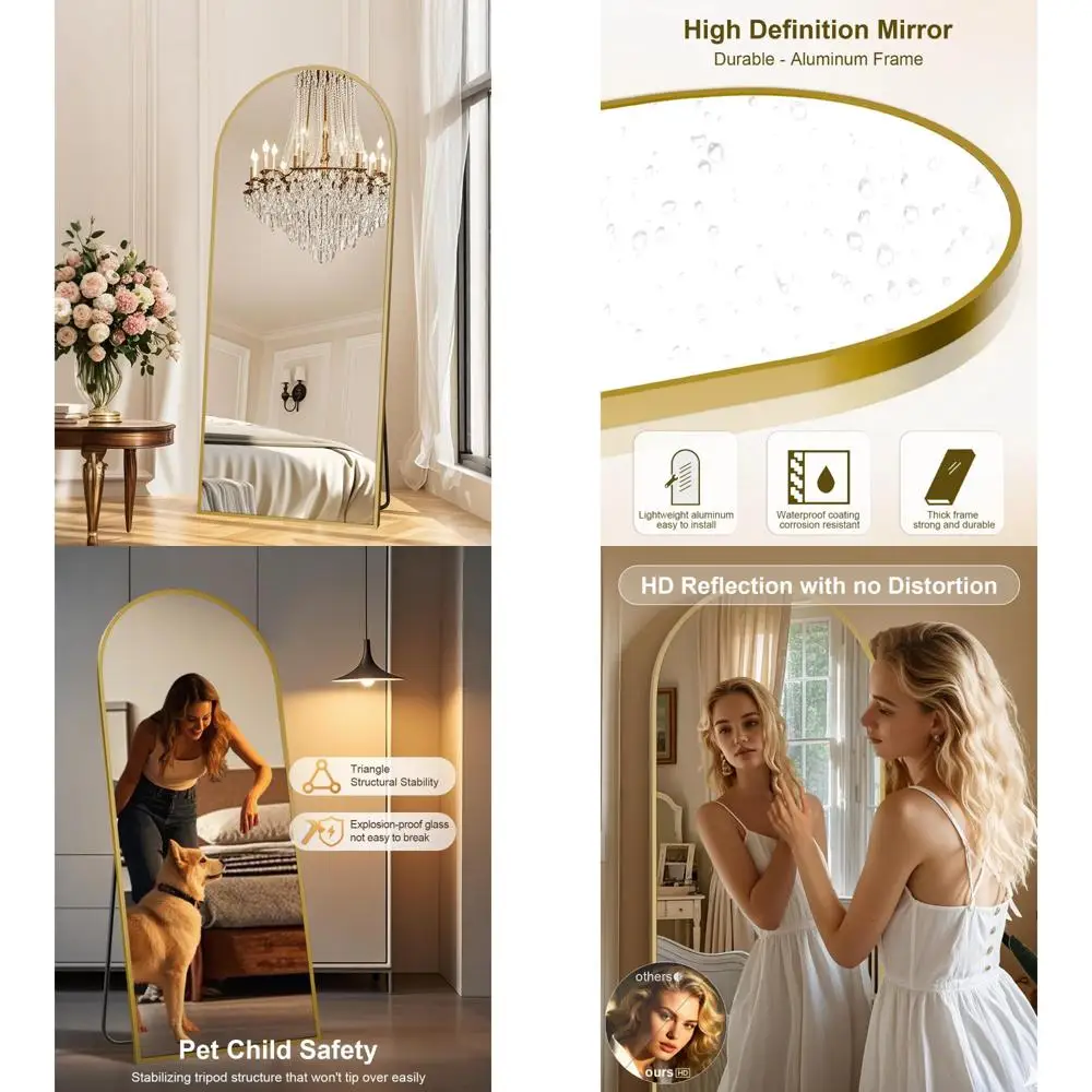 Gewölbter Bodenspiegel in voller Länge mit Ständer – großer körperspiegel zum Liegen oder Aufhängen für Schlafzimmer und Wohnzimmer