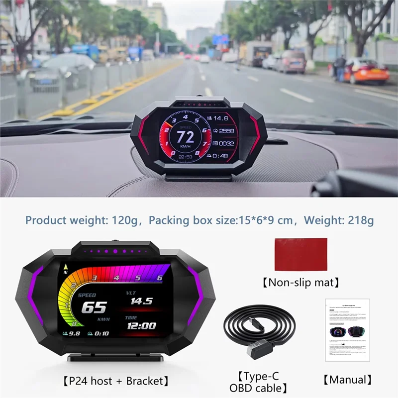 

Multi-Function Digital Speedometer HUD P24 OBD2+GPS - Comprehensive Car Display System