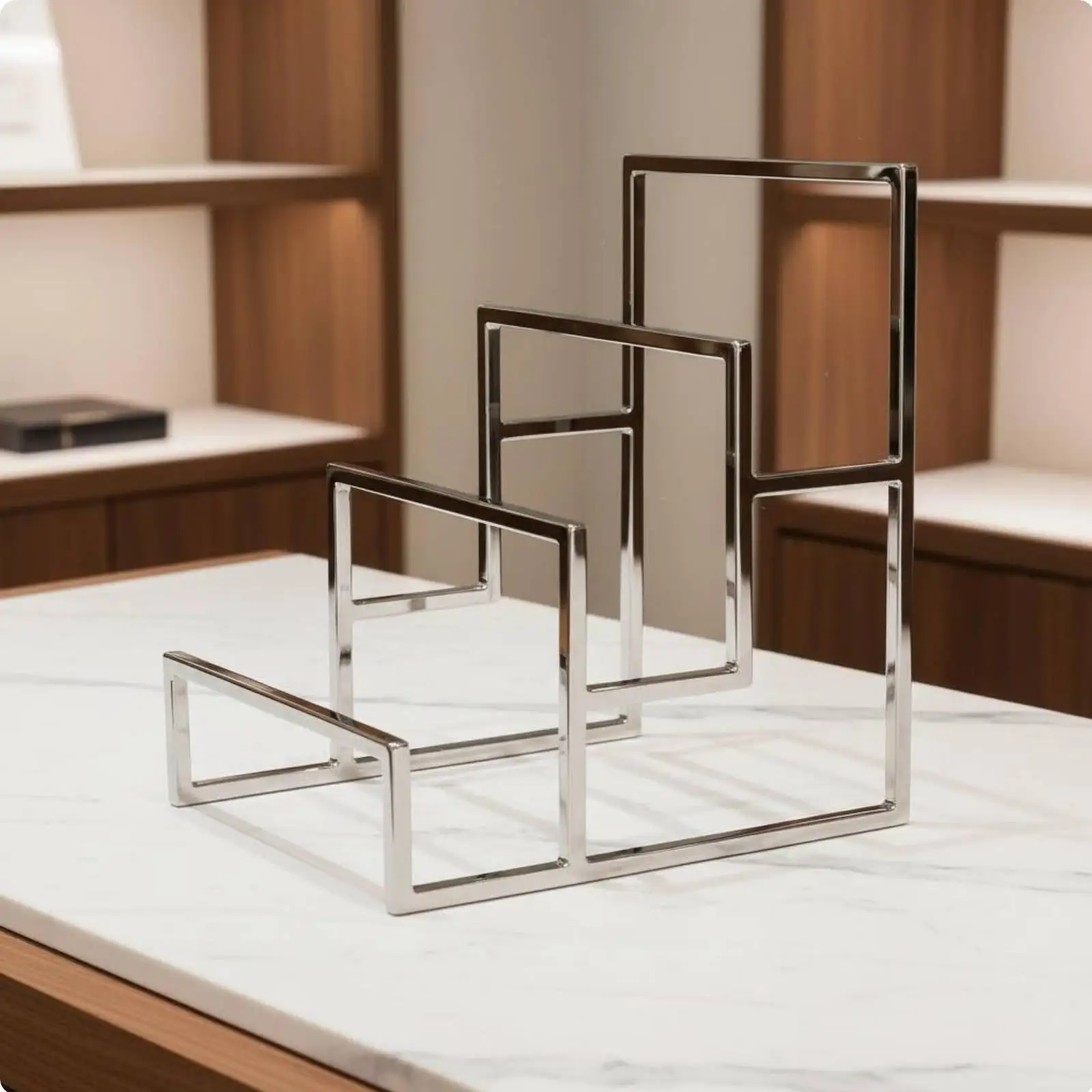 Stainless Steel Clutch Stand Multi-Tier Stepped Purse Holder for Retailers