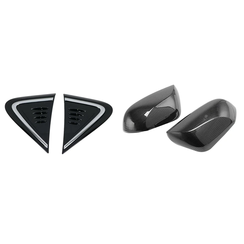 2Pcs Car Side Wing Air Flow Fender Grill Intake Vent Trim With Car Carbon Fiber Rearview Side Mirror Cover Trim