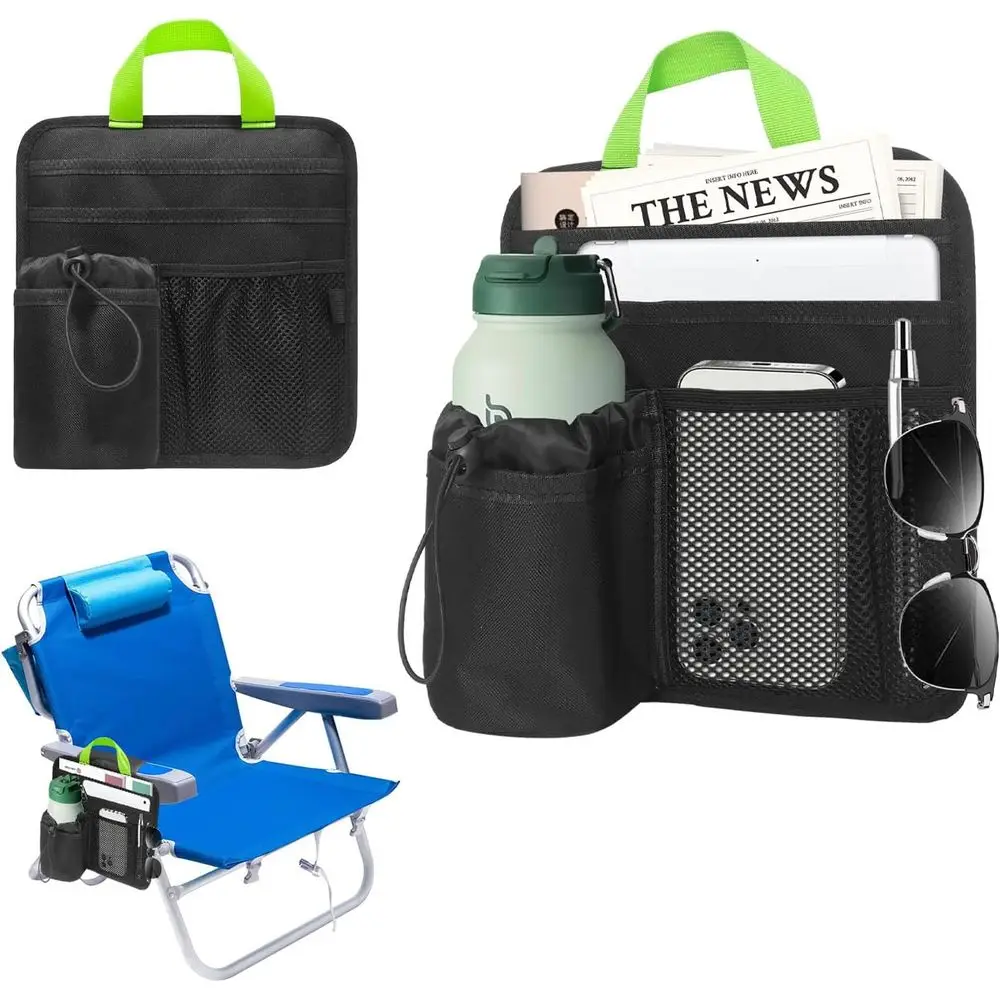 

Подстаканник для шезлонга с изолированным рукавом и 5 карманами, регулируемый подлокотник-органайзер для газонов, кемпинга