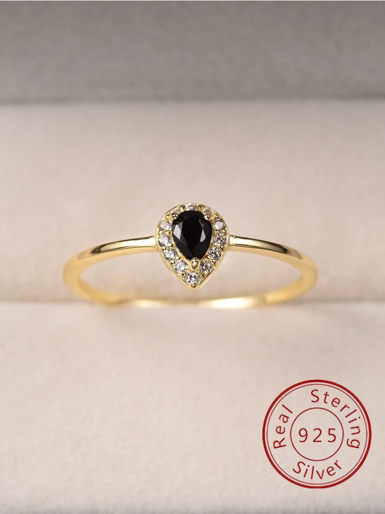 

925 Sterling Silver Fashion Vintage Waterdrop Black Zircon Rings for Women Anniversary Party Ring Luxury Quality Fine Jewelry