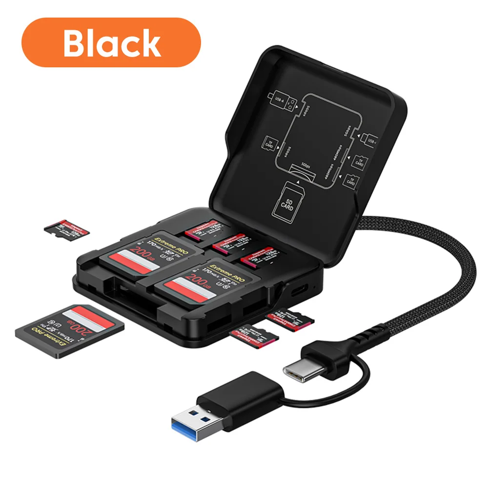5-fach tragbare USB/Type-C3.0 Speicherkartenhülle, Hochgeschwindigkeits-Micro-SD-TF-Kartenhalter, Aufbewahrungsbox für SD/TF-Karten